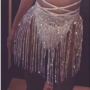 Diamond rhinestone fringe overlay skirt. Silver. New